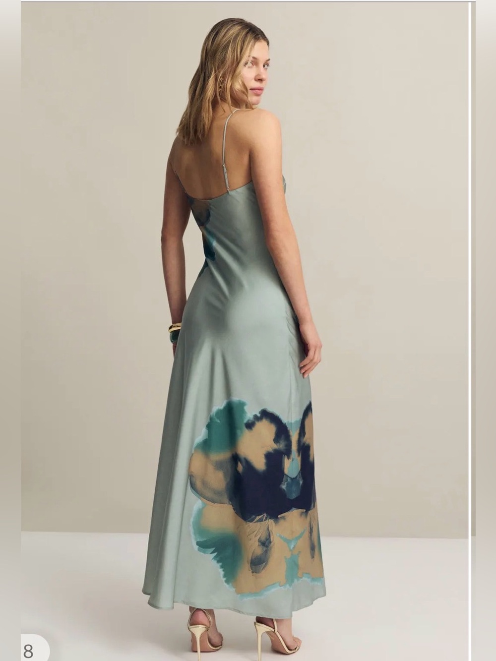 Hutch Lisa Silk Slip Maxi Dress in Soft Sage with Watercolor Floral size XL - Picture 5 of 12